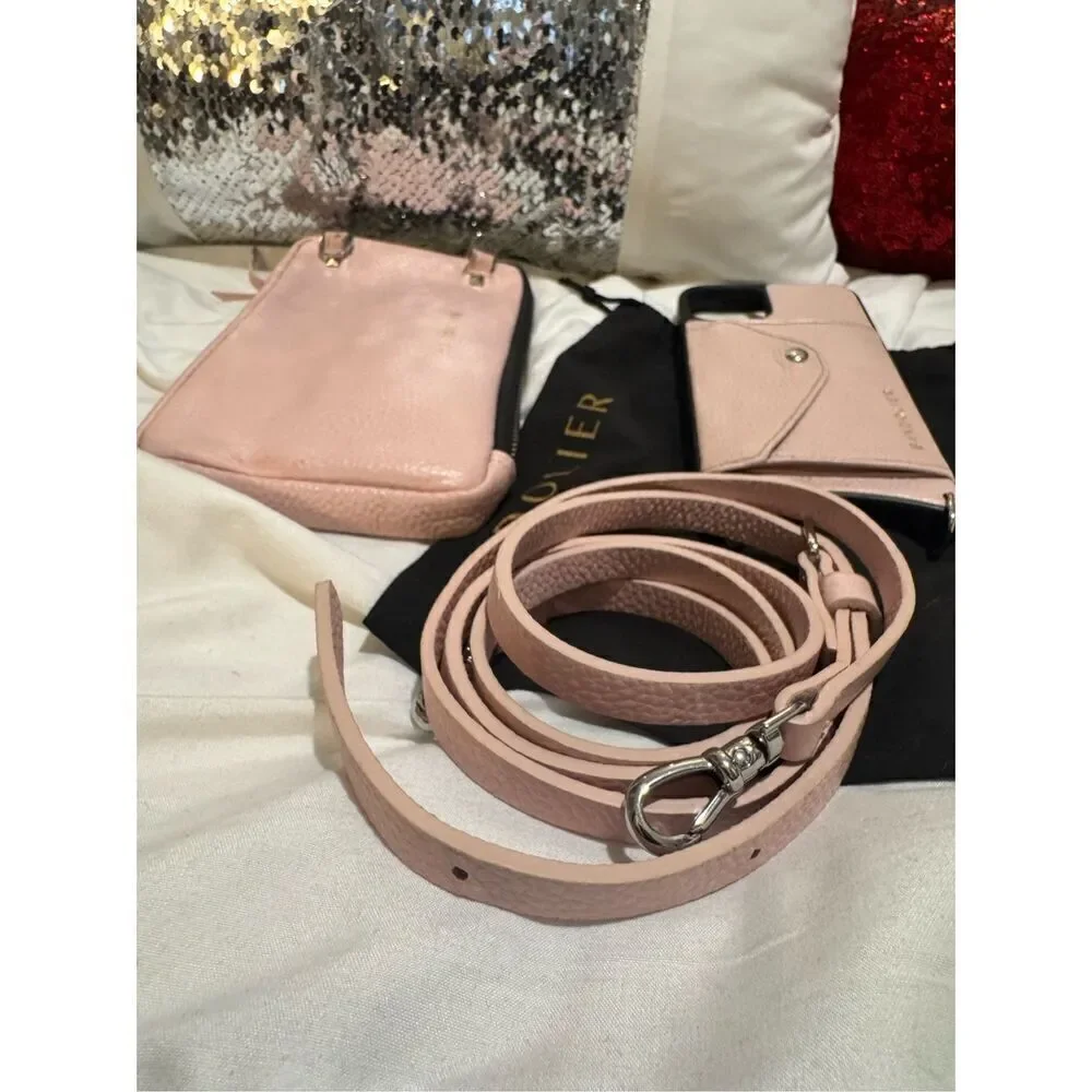 Bandolie donna iPhone 13 case & pink leather crossbody /belt/strap set w/pouch